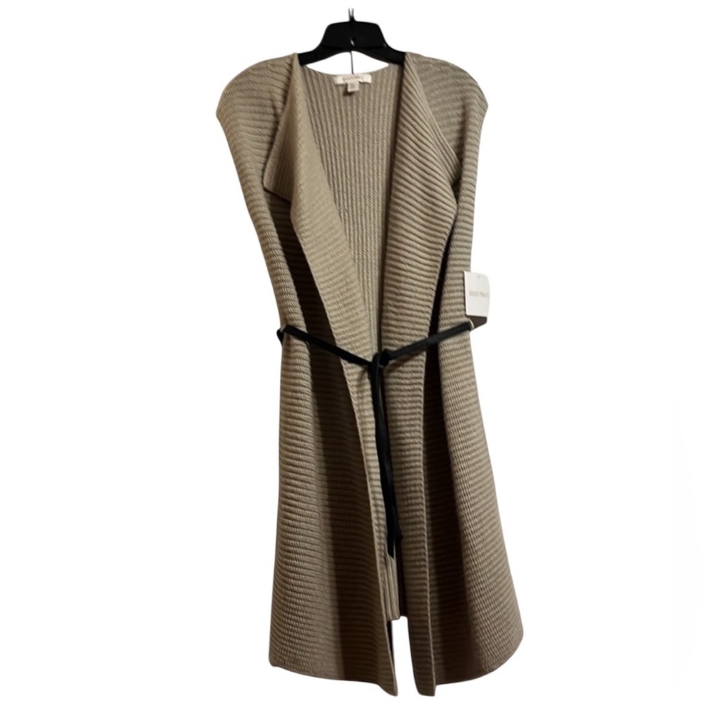 Ellen Tracy Sleeveless Open Belted Cardigan Sweater Wool Blend Size M